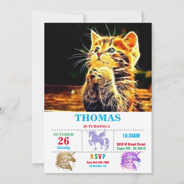 Invitación Pintura de gato cursi (Anverso)