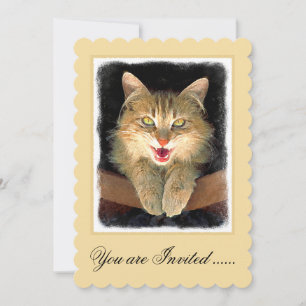 Invitación Pintura de gato loco - Arte de gato original lindo