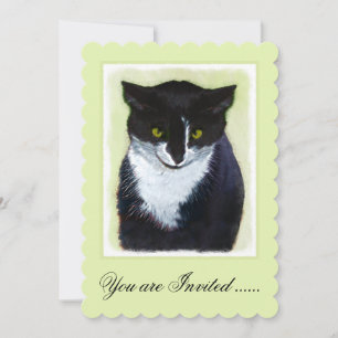 Invitación Pintura de gatos de Tuxedo - Arte de gatos origina