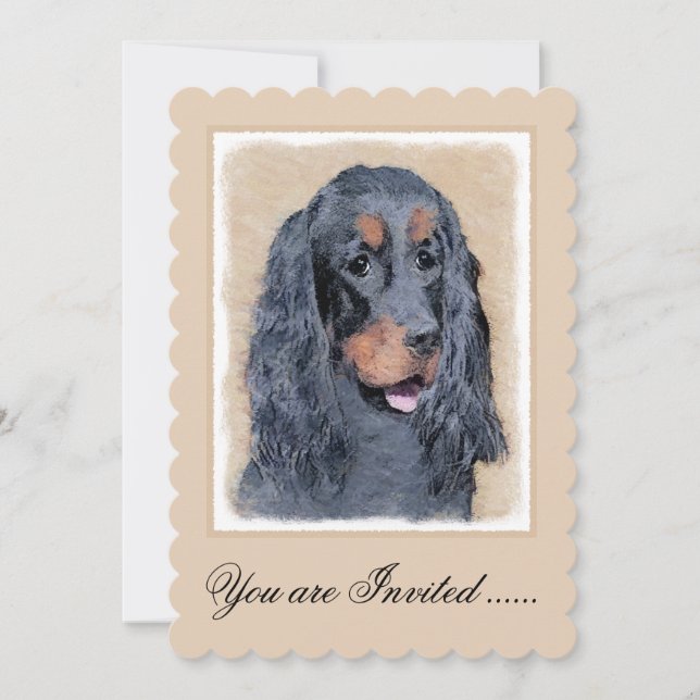 Invitación Pintura de Gordon Setter - Arte de Perro Original. (Anverso)