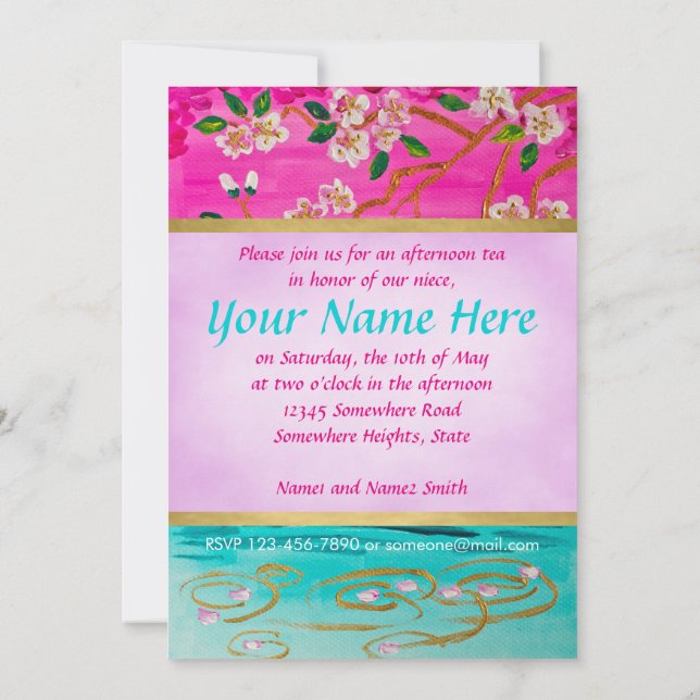Invitación Pintura de la ondulación del agua de Sakura de la (Reverso)
