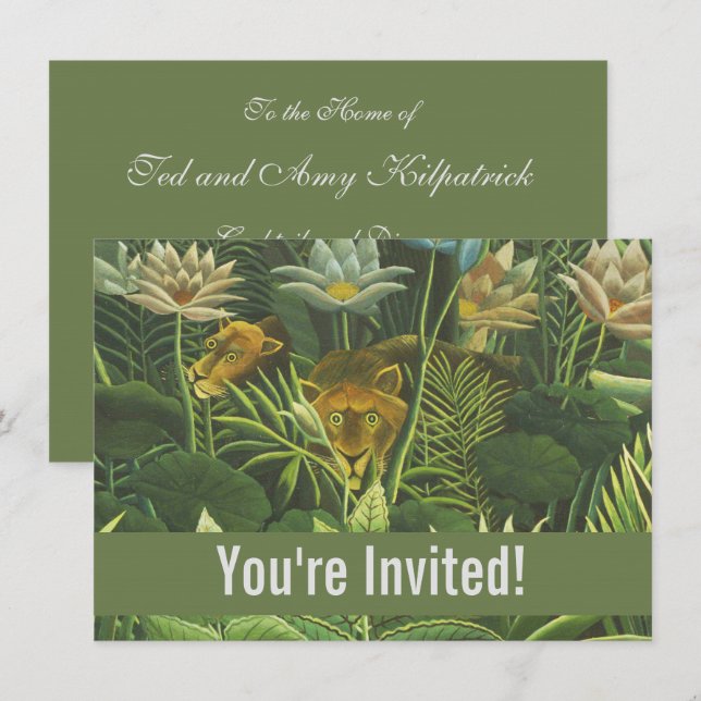 Invitación Pintura de león de la selva tropical de Rousseau (Anverso / Reverso)