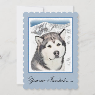 Invitación Pintura de Malamute de Alaska - Arte de Perro Orig