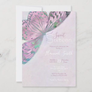 Invitación Pintura de mariposa verde rosa púrpura