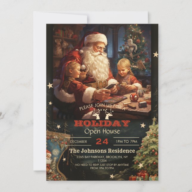 Invitación Pintura de Navidades de Santa Claus y Niños (Anverso)