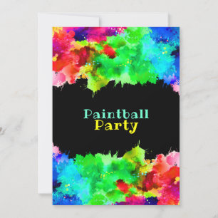 Invitación Pintura de neón salpicada, fiesta de paintball