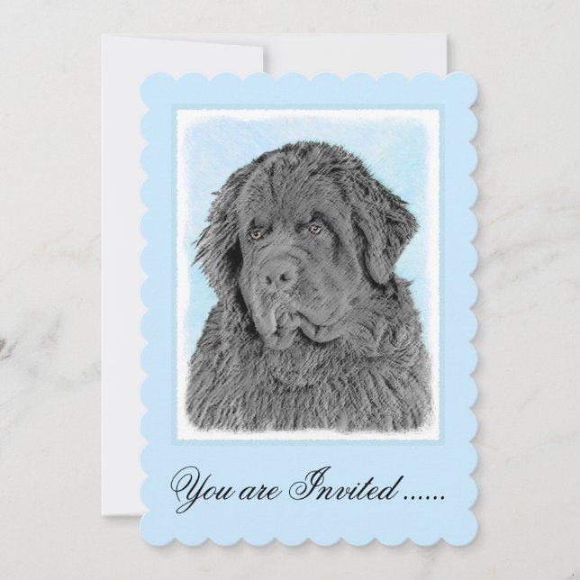 Invitación Pintura de Newfoundland - Cute original Dog Art (Anverso)