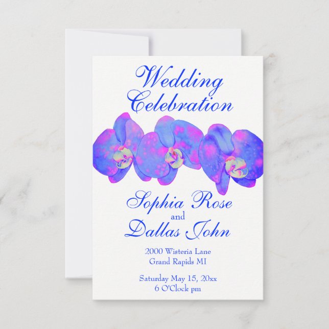 Invitación Pintura de orquídea violeta morada de acuarela (Anverso)