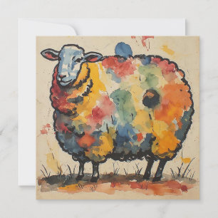Invitación Pintura de oveja juguetona en acuarela