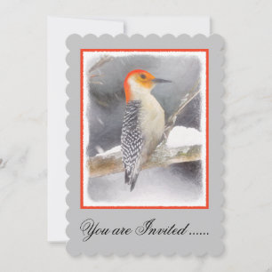 Invitación Pintura de pájaro de madera roja