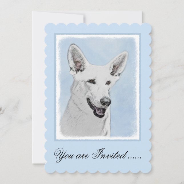 Invitación Pintura de pastor blanco - Arte de perro original  (Anverso)