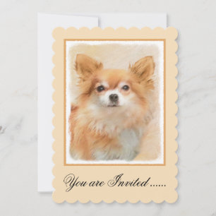 Invitación Pintura de perro Chihuahua de pelo largo Arte orig