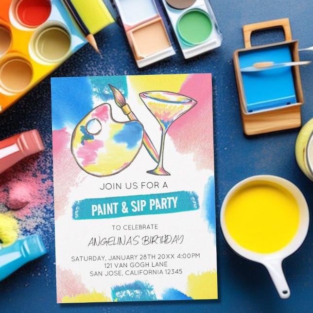 Invitación Pintura de pintura y sorbo y fiesta de cumpleaños  (Subido por el creador)