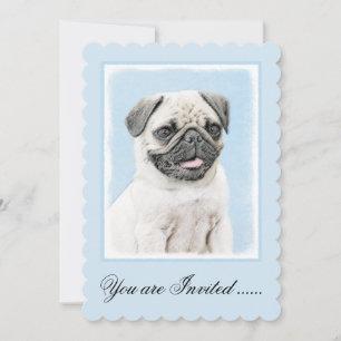 Invitación Pintura de Pug - Arte de Perro Original Lindo