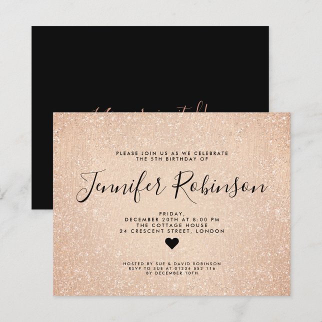 Invitación Pintura de Purpurina de oro Rosa de cumpleaños de  (Anverso / Reverso)