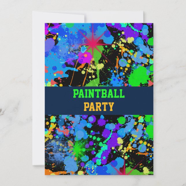 Invitación Pintura de salpicaduras de pintura de neón (Anverso)