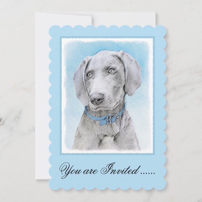 Invitación Pintura de Weimaraner - Arte de Perro Original. (Anverso)