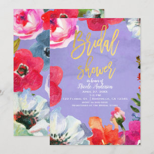 Invitación Pintura Floral Morada en Negrita Ducha Nupcial Pop