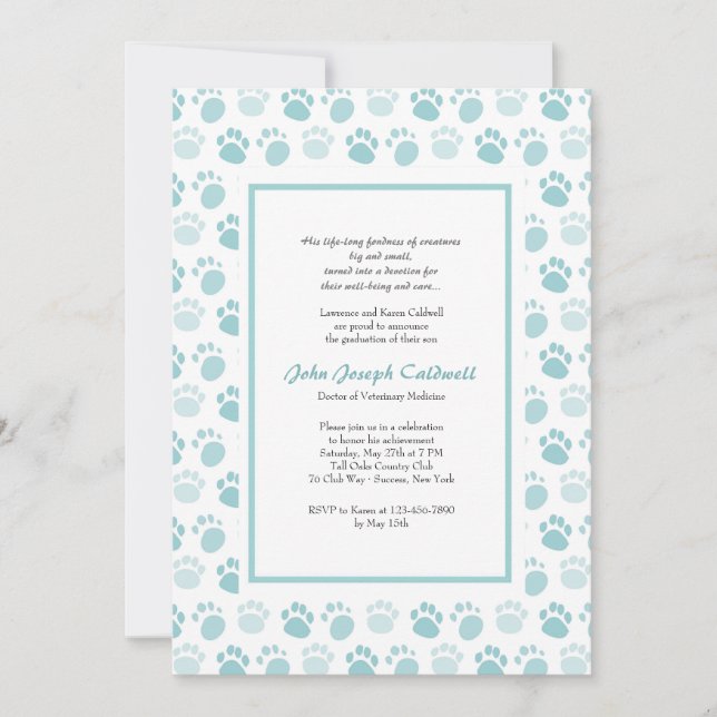 Invitación Pintura Imprime Blue Veterinary School Graduación (Anverso)