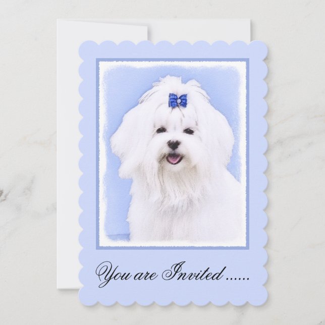 Invitación Pintura maltesa - Arte de perro original muy lindo (Anverso)