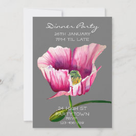 Invitación Pintura moderna de adormidera rosa con acuarela