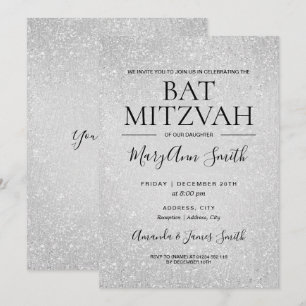 Invitación Pintura moderna de Purpurina de Bat plateado Mitzv