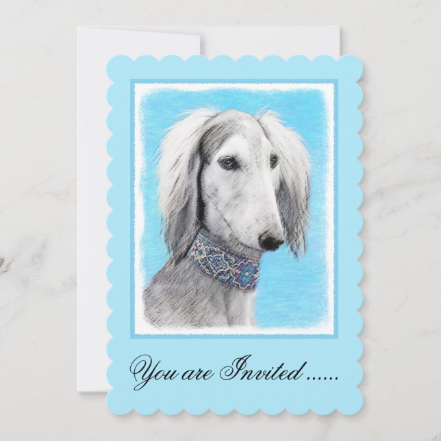 Invitación Pintura Saluki (plateada) - Arte Perro Original. (Anverso)