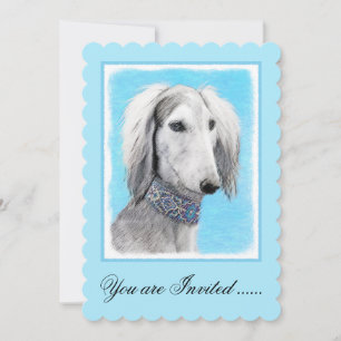 Invitación Pintura Saluki (plateada) - Arte Perro Original.