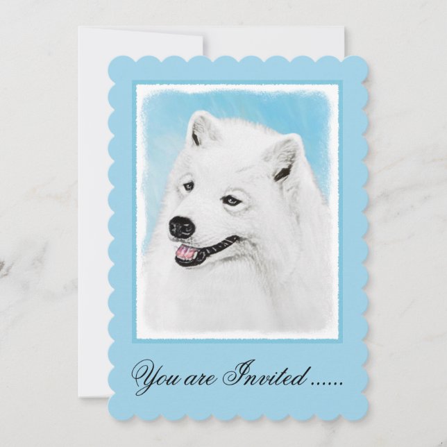 Invitación Pintura Samoyed - Arte Perro Original Cuto (Anverso)