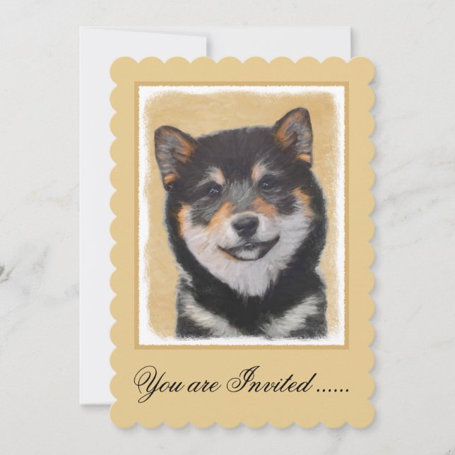 Invitación Pintura Shiba Inu (Negro y Tan) - Arte de perro (Anverso)