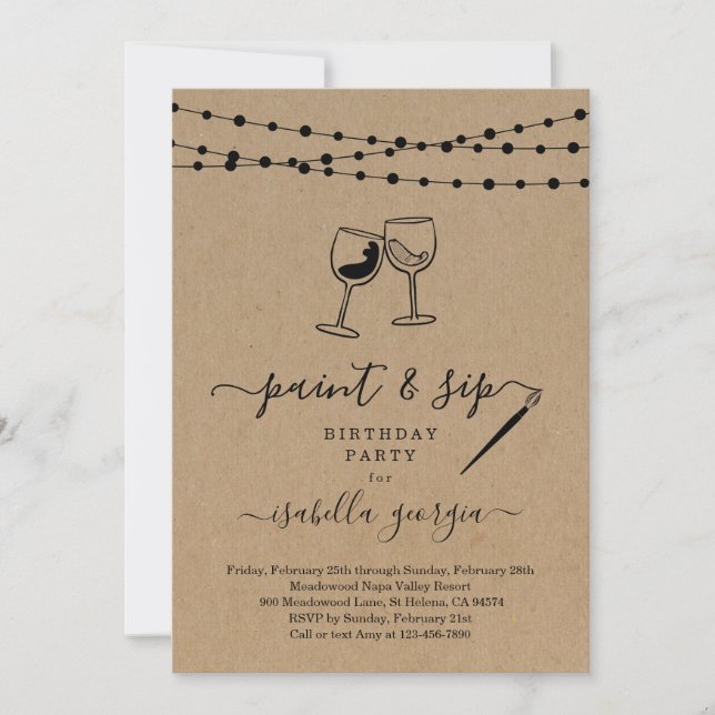 Invitación Pintura y brindis de cumpleaños, despedida de solt (Anverso)