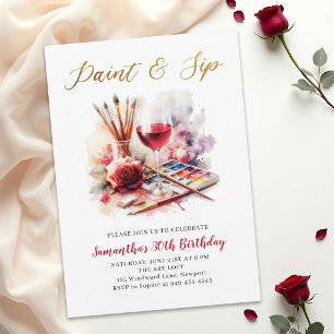 Invitación Pintura y vino Fiesta de Cumpleaños 30