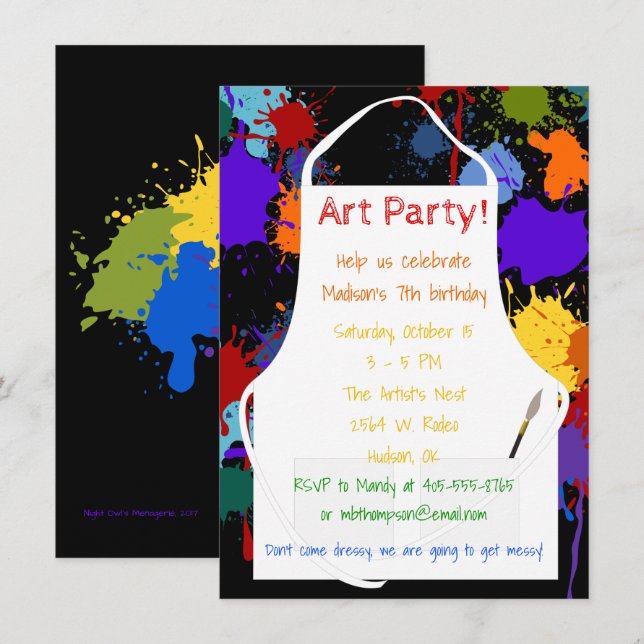 Invitación Pinturas de Brights del fiesta del arte (Anverso / Reverso)