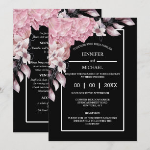 Invitación Pionero negro rosa flor oscuro moreno noche elegan