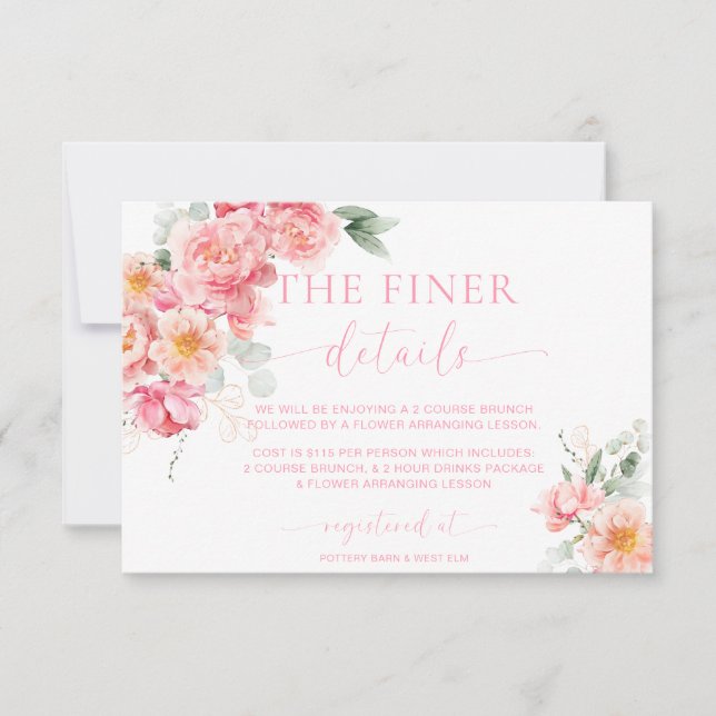 Invitación Piper Peony Floral Baby Shower Details Card (Anverso)