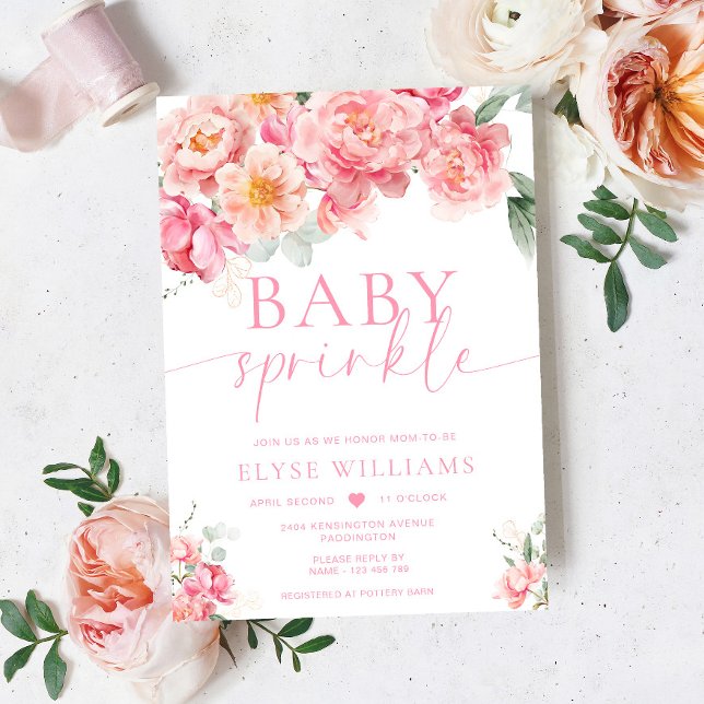 Invitación Piper Peony Floral Baby Sprinkle (Baby Sprinkle Invitation Peony Piper)