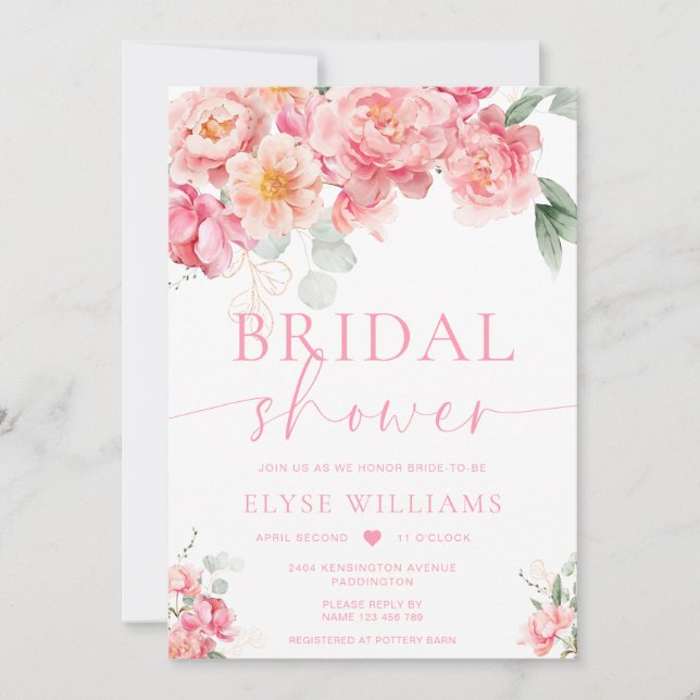 Invitación Piper Peony Floral Bridal Shower (Anverso)