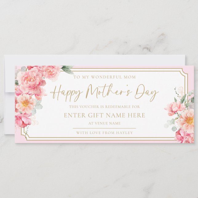 Invitación Piper Peony Happy Mother's Day Gift Voucher Card (Anverso)