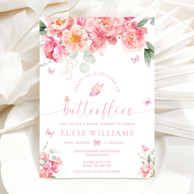 Invitación Piper Peony Life of Butterflies Bridal Shower (Lifetime of Butterflies Bridal Shower Invitation Piper Peony)
