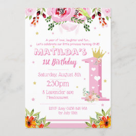 Invitación Pique a primera princesa GIrl Floral Flowers del