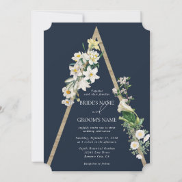 Invitación Pirámide de madera bohemia Boda azul de las flores