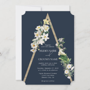 Invitación Pirámide de madera bohemia Boda azul de las flores