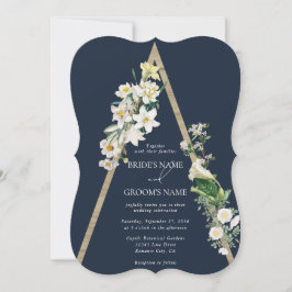 Invitación Pirámide de madera bohemia Boda azul de las flores