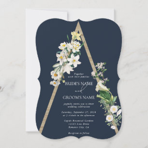 Invitación Pirámide de madera bohemia Boda azul de las flores