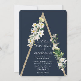Invitación Pirámide de madera bohemia Boda azul de las flores