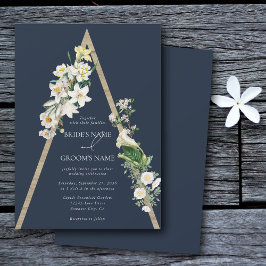 Invitación Pirámide de madera bohemia Boda azul de las flores