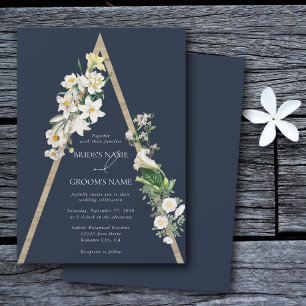 Invitación Pirámide de madera bohemia Boda azul de las flores