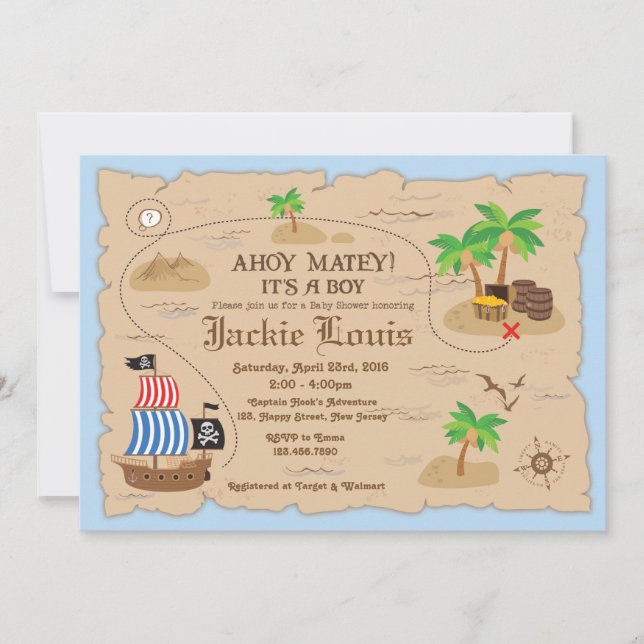 Invitación pirata a Baby Shower (Anverso)