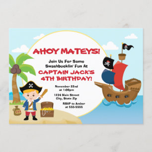 Invitación pirata a cumpleaños niño pirata rubio