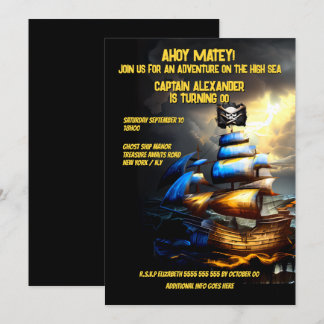 Invitación Pirata barco jolly roger bandera acuarela ahoy mat